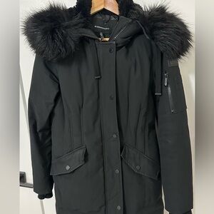 BCBGMaxAzria Black Faux Fur-Trim Ski Parka